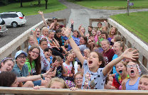 Large youth group on a tractor ride.